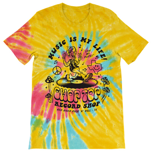 Chop Top, TCM2, Bill Moseley, Tie dye shirt, horror tee, record shop, shrooms, texas