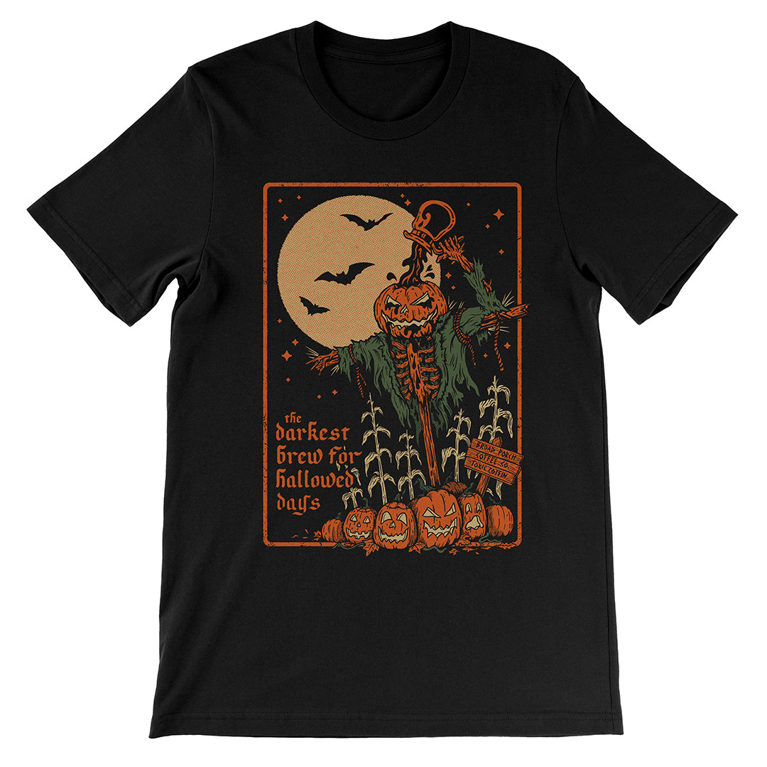 Halloween shirt, coffee shirt, spooky coffee, pumpkin coffee, bats, dark brew, medium roast, scarecrow, pumpkin patch, hallowed days, coffee mug, broad porch coffee co., toxic coffin